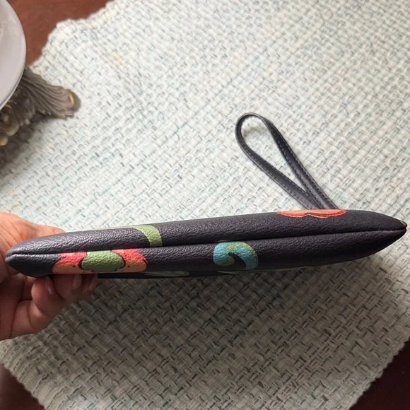 COACH Navy Floral Leather Wristlet with Multicolor Blooms - Picture 11 of 12